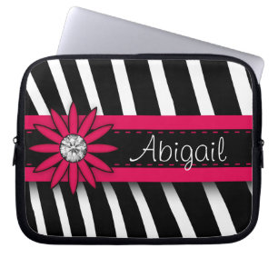 Hot Pink Floral Gem & Zebra Pattern Laptop Sleeve