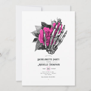 Hot-Pink Floral Gothic Skeleton Bachelorette Party Invitation