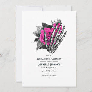 Hot-Pink Floral Gothic Skull Bachelorette Weekend Invitation