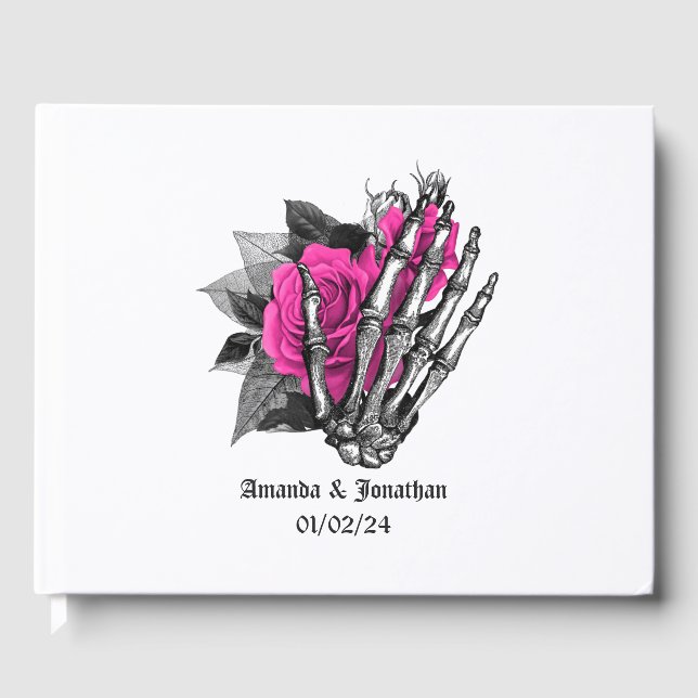 Hot-Pink Floral Gothic Wedding Guest Book (Front)