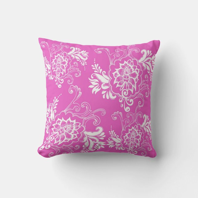 Hot pink floral graphic cushion (Front)