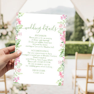 Hot Pink Floral Greenery Garden Wedding Details Enclosure Card
