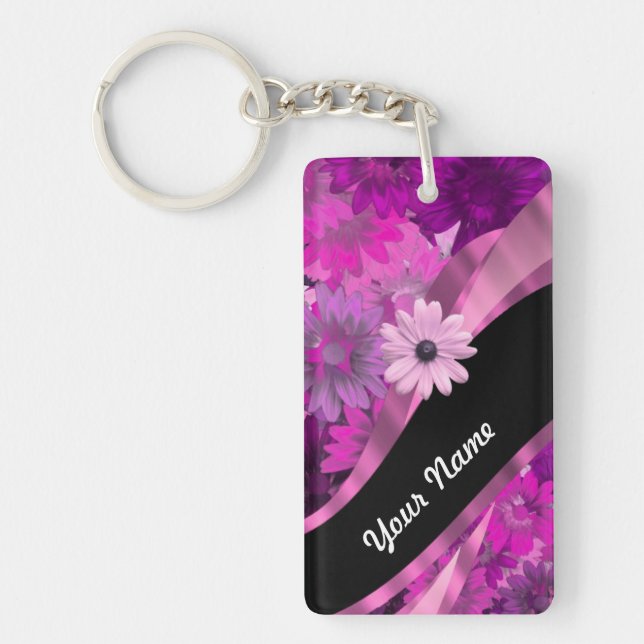 Hot pink floral key ring (Front)