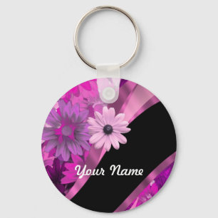 Hot pink floral key ring