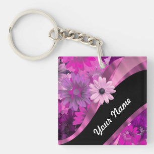 Hot pink floral key ring