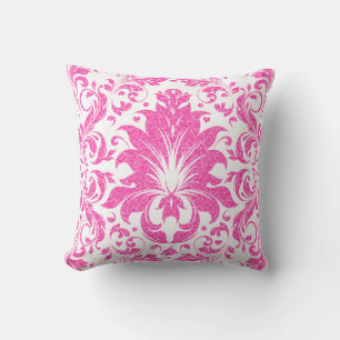 Hot Pink Floral Lace Glitter Texture Cushion
