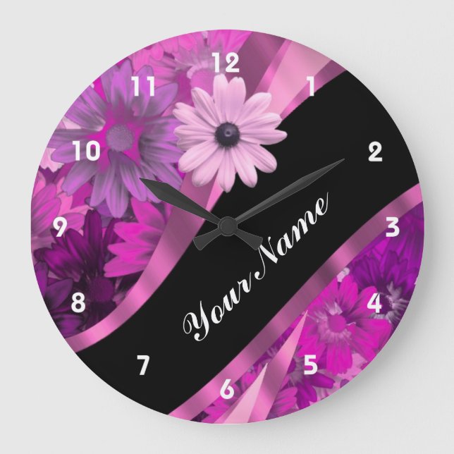 Hot pink floral large clock (Front)