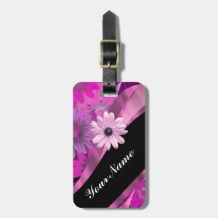 Hot pink floral luggage tag