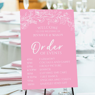 Hot pink floral Order of events Wedding welcome Poster