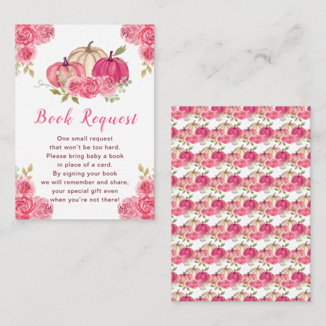 Hot Pink Floral Pumpkins Baby Shower Book Request Enclosure Card (Front/Back)