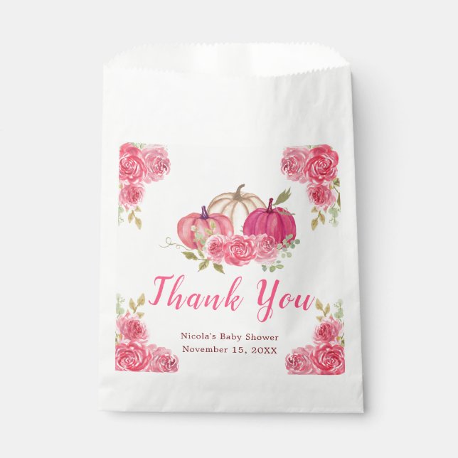 Hot Pink Floral Pumpkins Baby Shower Favour Bag (Front)