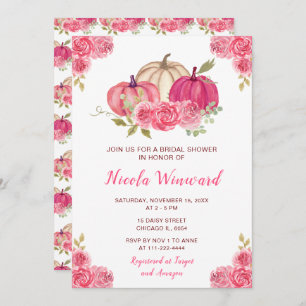 Hot Pink Floral Pumpkins Bridal Shower Invitation