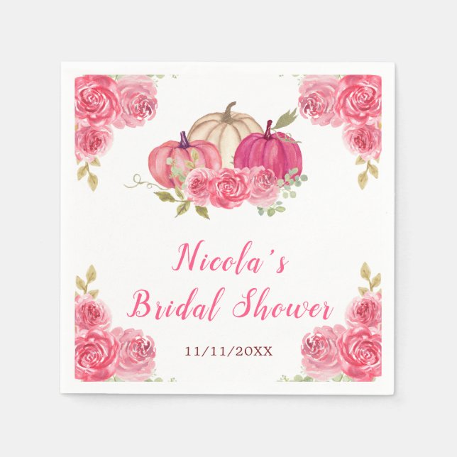 Hot Pink Floral Pumpkins Bridal Shower Napkin (Front)