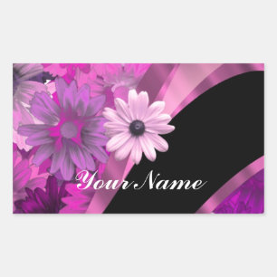 Hot pink floral rectangular sticker