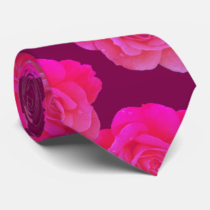Hot Pink Floral Rose Flowers Wine Red Maroon Gift Tie