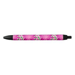 Hot pink floral seamless pattern black ink pen