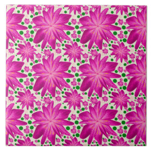 Hot pink floral seamless pattern ceramic tile