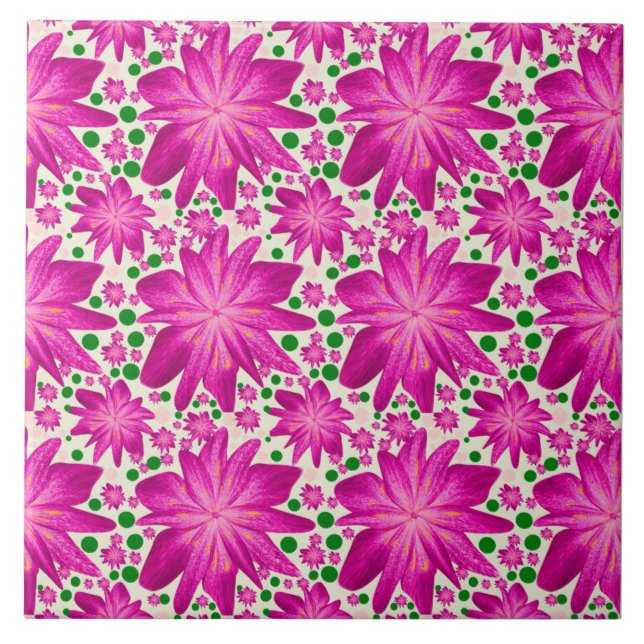 Hot pink floral seamless pattern  ceramic tile (Front)