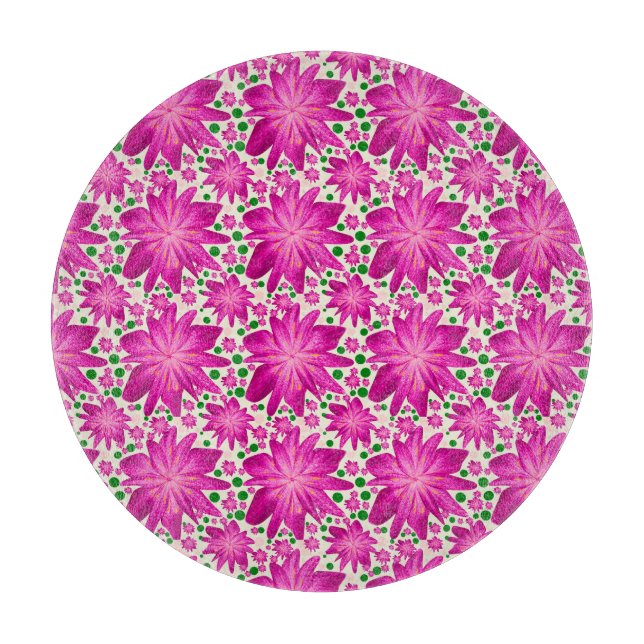 Hot Pink Floral Seamless Pattern  Cutting Board (Front)
