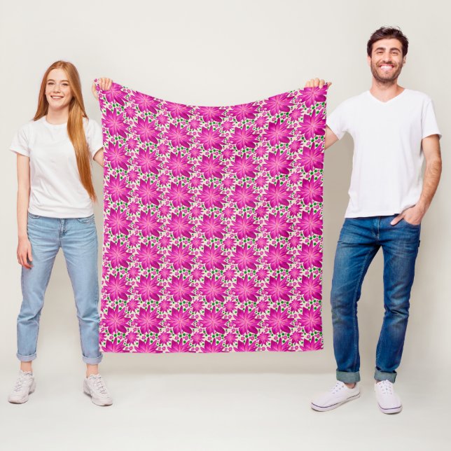 Hot pink floral seamless pattern  fleece blanket (In Situ)