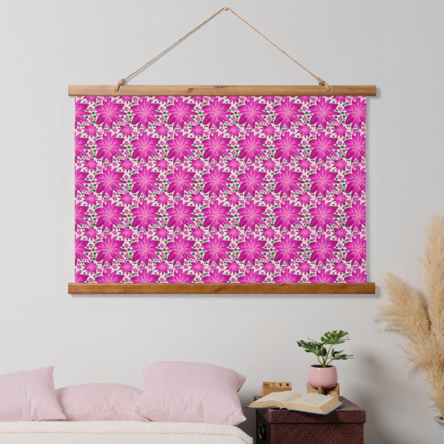 Hot pink floral seamless pattern  hanging tapestry (Bedroom)