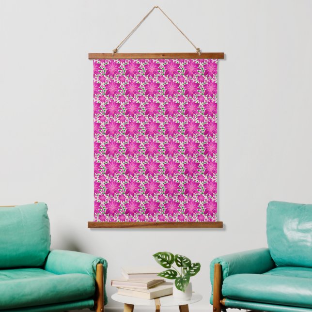 Hot pink floral seamless pattern  hanging tapestry (Living Room)