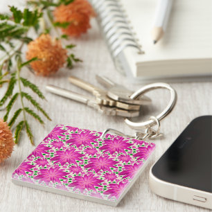 Hot pink floral seamless pattern key ring