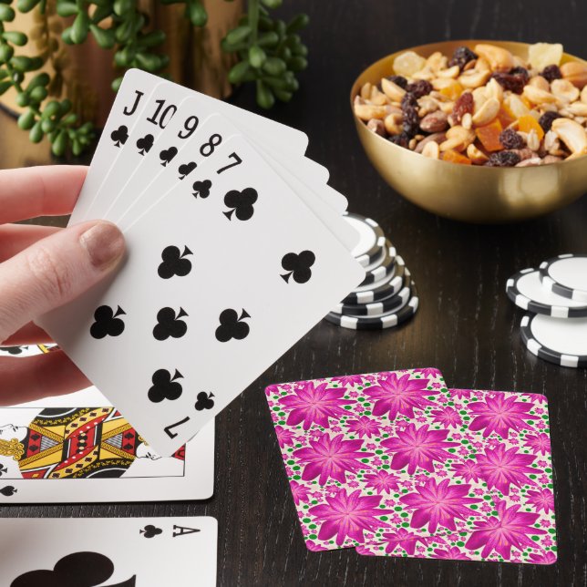 Hot Pink Floral Seamless Pattern Playing Cards (In Situ)