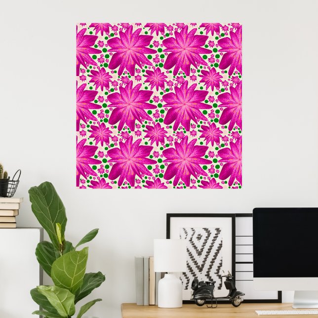 Hot Pink Floral Seamless Pattern Poster (Home Office)