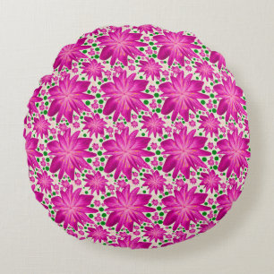 Hot Pink Floral Seamless Pattern  Round Cushion