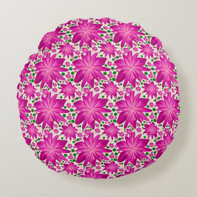 Hot Pink Floral Seamless Pattern  Round Cushion (Front)