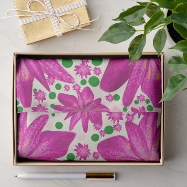 Hot Pink Floral Seamless Pattern Tissue Paper (Gift)