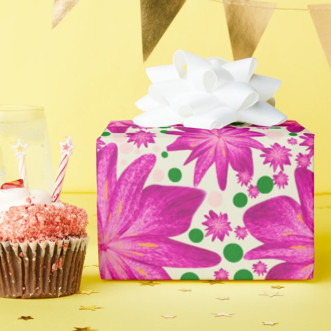 Hot Pink Floral Seamless Pattern  Wrapping Paper (Birthday Party)