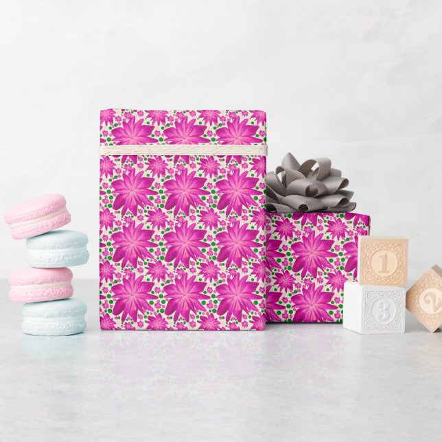 Hot Pink Floral Seamless Pattern Wrapping Paper (Baby Shower)