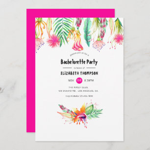 Hot-Pink Floral Tropical Summer Bachelorette Party Invitation