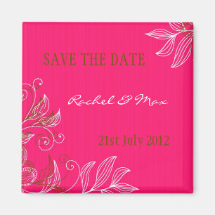Hot Pink Floral Wedding Save The Date Magnet