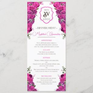 Hot Pink Floral Western Charro Quinceañera Party Menu