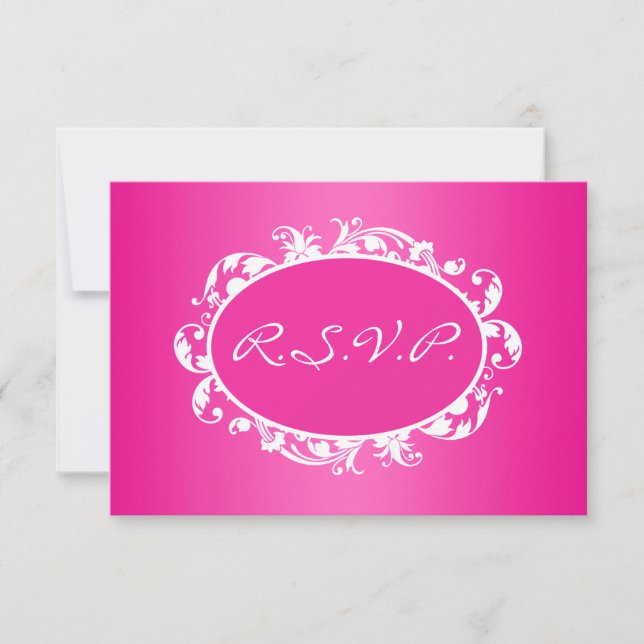 Hot Pink Flourish Swirl Frame RSVP Card (Front)