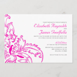 Hot Pink Flourish Wedding Invitations