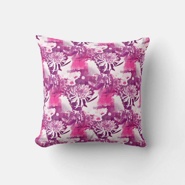 Hot Pink Flower Bouquet in Vase Collage Cushion (Front)