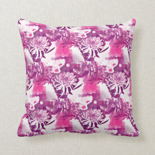 Hot Pink Flower Bouquet in Vase Collage Cushion