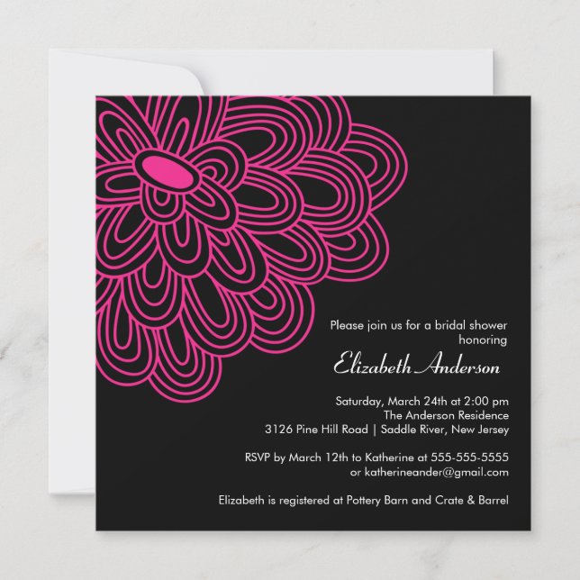 Hot Pink Flower Bridal Shower Invitation (Front)