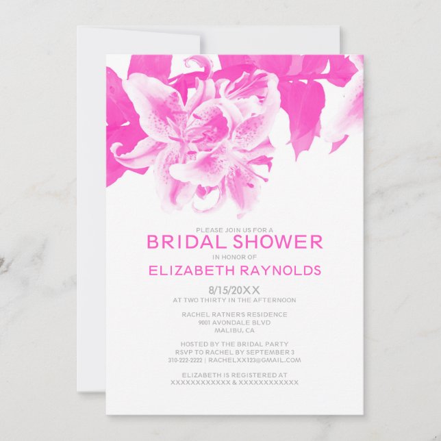 Hot Pink Flower Bridal Shower Invitations (Front)