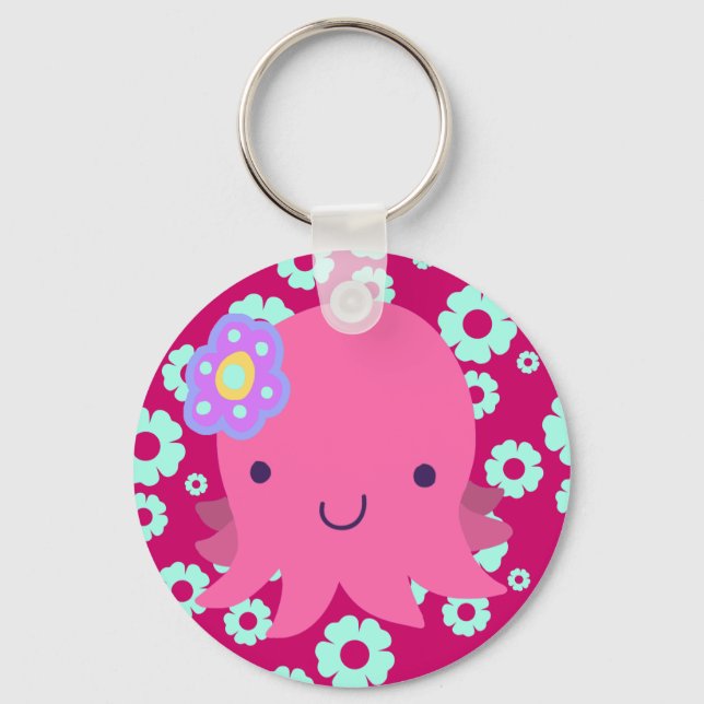Hot Pink Flower Octopus Key Ring (Front)