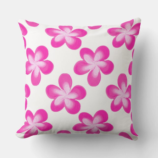 Hot Pink Flower Pattern Outdoor Cushion (Front)
