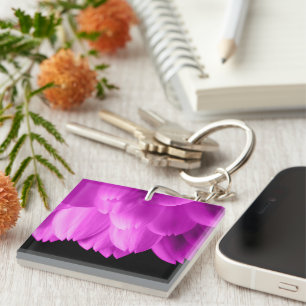 Hot pink flower petals on black key ring