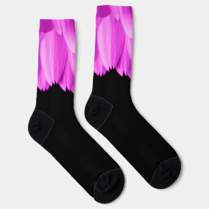 Hot pink flower petals on black socks