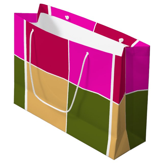 Hot Pink Flower Squares Large Gift Bag (Front Angled)