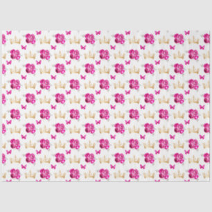 Hot Pink Flowers and Gold Crowns Tissue Paper