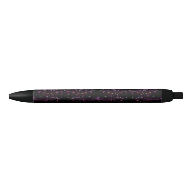 Hot Pink Flowers Black Ink Pen (Front)